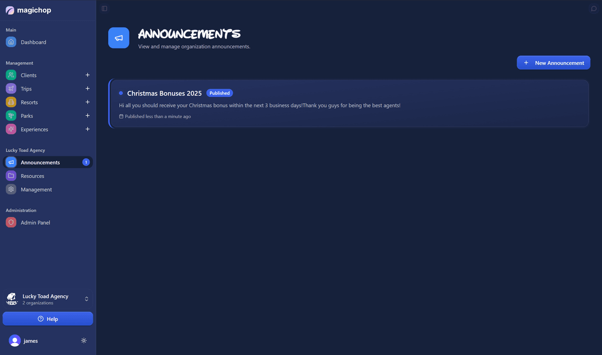 Organization Announcements