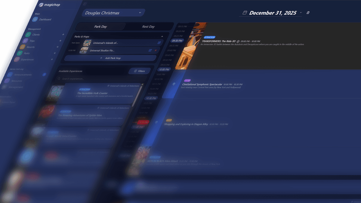 Disney trip planner drag and drop interface