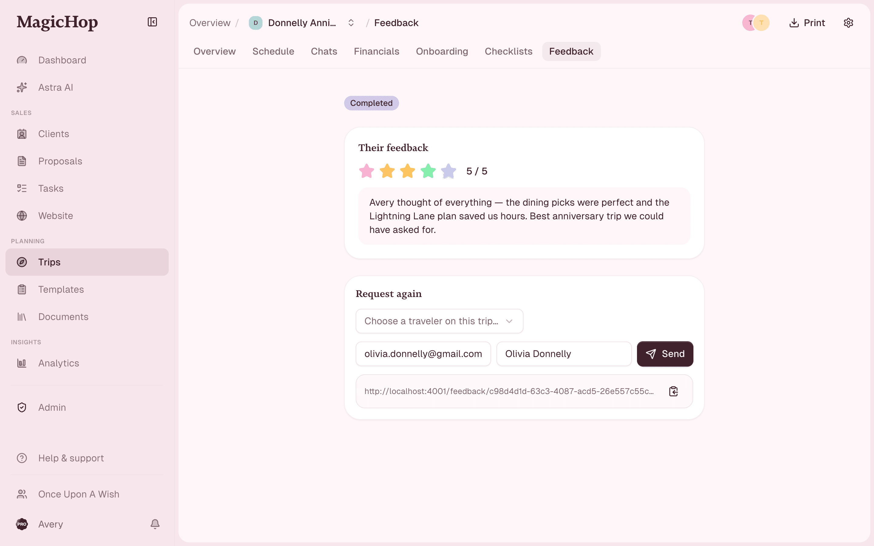 Trip feedback in MagicHop